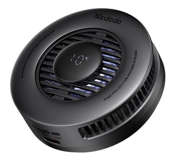 【瞬間冷却】Mcdodo Qi2 25W ワイヤレス充電器 Qi2.2公式認証取得 LED温度表示 ペルチェ素子 TECクーラー 冷却ファン搭載 スマホ熱対策 18℃低温安定充電 クールダウン 二重冷却 N52強力磁石 置くだけ 急速充電 iPhone17/16/15/14シリーズ/Galaxy/Xperia/Androidなど多機種対応 PD/QC充電対応 コンパクト ゲーミング用