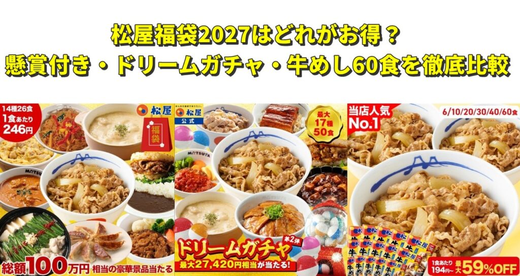 松屋福袋2027はどれがお得？懸賞付き・ドリームガチャ・牛めし60食を徹底比較